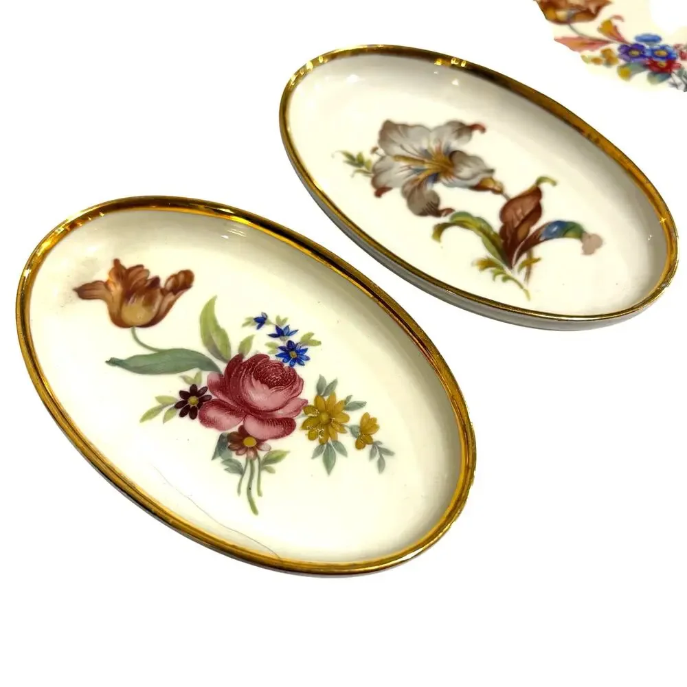 Set of 4 Denmark Danmark porcelain pin dish small oval trays variety floral